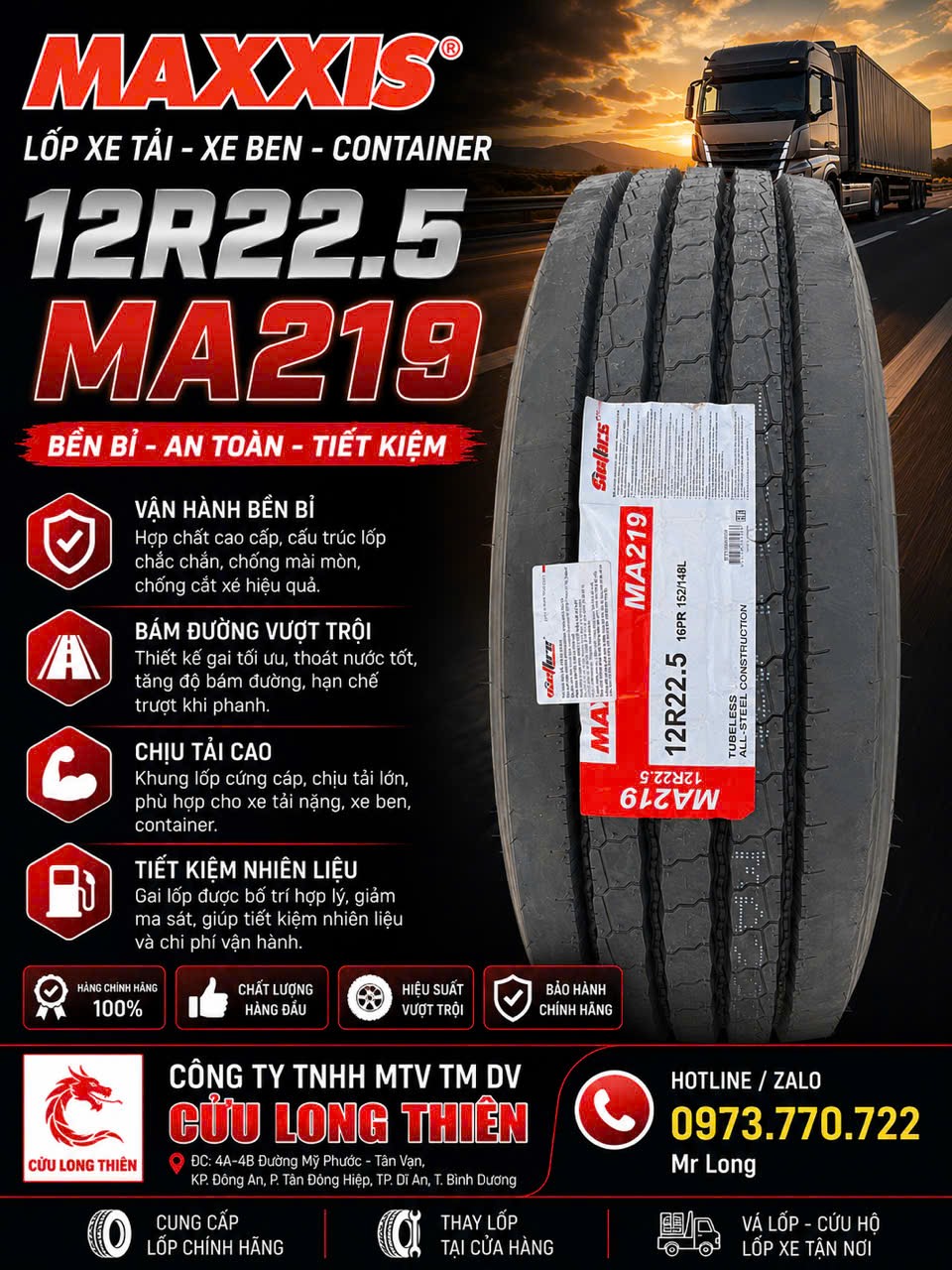lốp xe 12R22.5 Maxxis gai 219