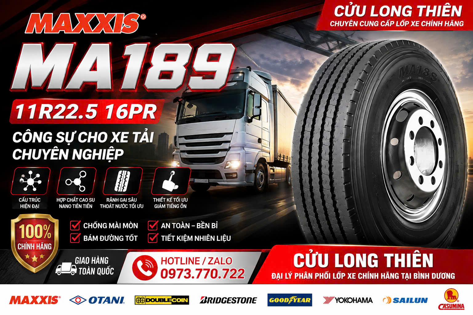 Lốp Xe 11R22.5 Maxxis 16PR Gai 189 – Giá Tốt