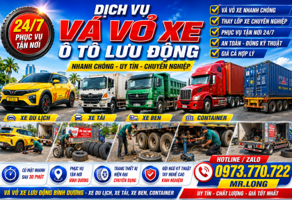 Dịch Vụ Vá Lốp Xe Ô Tô Lưu Động Bình Dương – Thay Lốp, Cứu Hộ Lốp Nhanh Nhất | Cửu Long Thiên