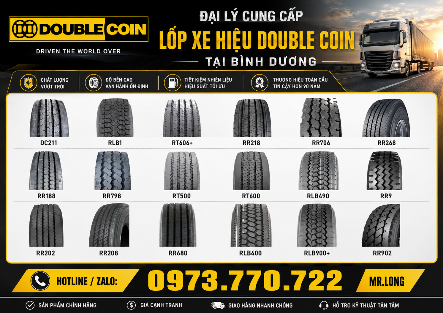 LỐP XE DOUBLE COIN (2 ĐỒNG TIỀN) CHÍNH HÃNG