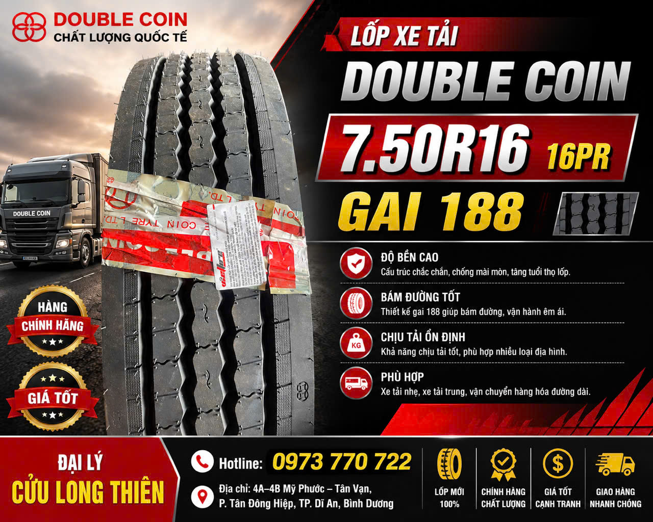 LỐP XE DOUBLE COIN 7.50R16 16PR GAI RR188