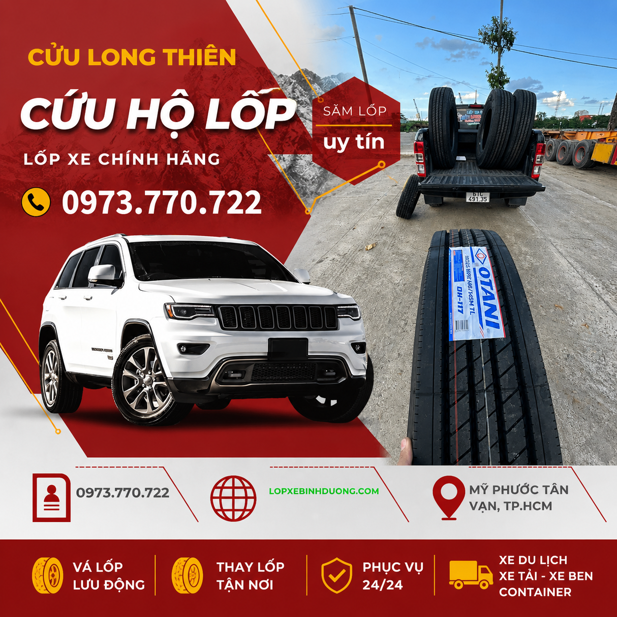 VÁ VỎ XE LƯU ĐỘNG / THAY LỐP TẬN NƠI KHU VỰC PHƯỜNG ĐÔNG HOÀ HCM