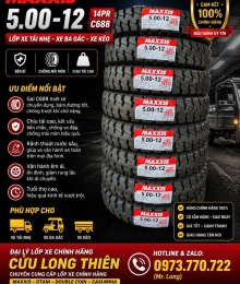 LỐP XE 5.00-12 MAXXIS GAI C688 14PR có ruột kèm