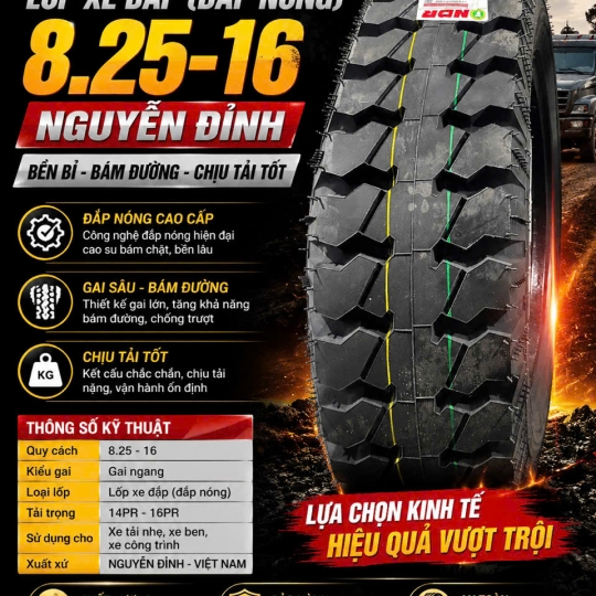  LỐP ĐẮP 8.25-16 NGUYỄN ĐỈNH