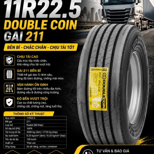  LỐP XE 11R22.5 DOUBLE COIN GAI DC211