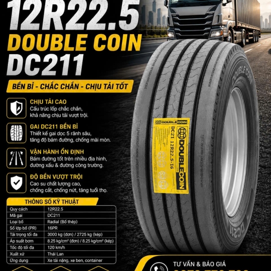 LỐP XE 12R22.5 DOUBLE COIN GAI DC211