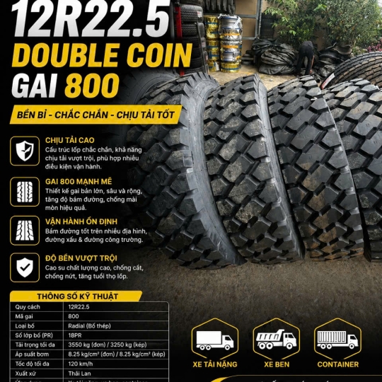  LỐP XE 12R22.5 DOUBLE COIN GAI RLB800
