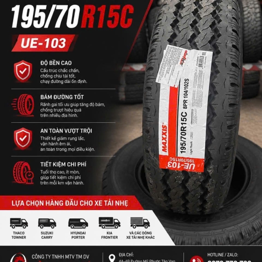 LỐP XE MAXXIS 195/70R15C 8PR UE-103 