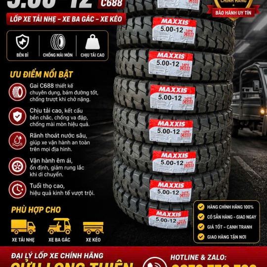LỐP XE 5.00-12 MAXXIS GAI C688 14PR có ruột kèm