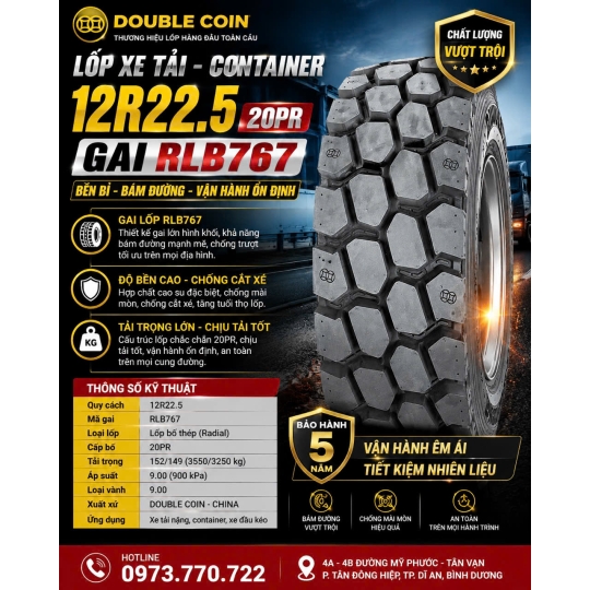 Lốp Xe Ben  DOUBLE COIN 12R22.5  20PR