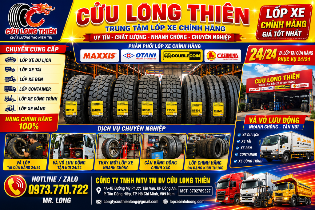 Cứu Hộ Thay Săm Lốp Mỹ Phước Tân Vạn Dĩ An | Cửu Long Thiên