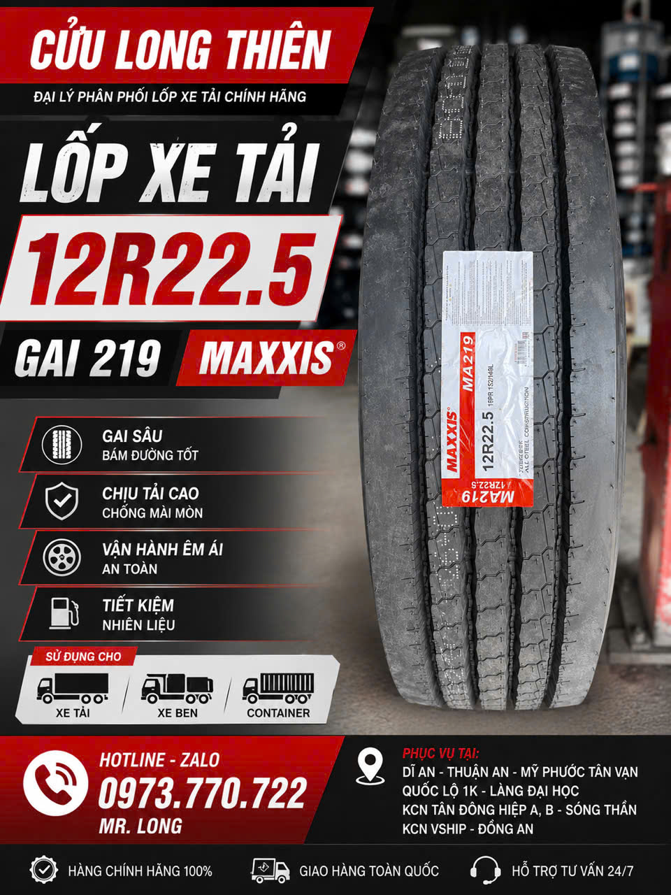  CỬU LONG THIÊN – ĐỊA CHỈ SĂM LỐP GẦN ĐƯỜNG MỸ PHƯỚC – TÂN VẠN