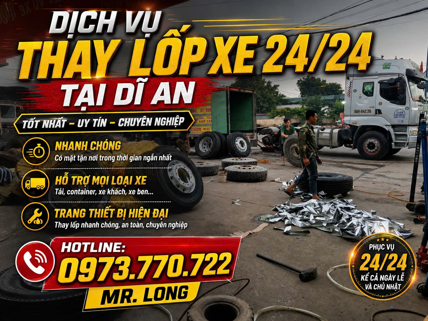 CỨU HỘ THAY LỐP XE TẠI BÃI XE BÌNH DƯƠNG