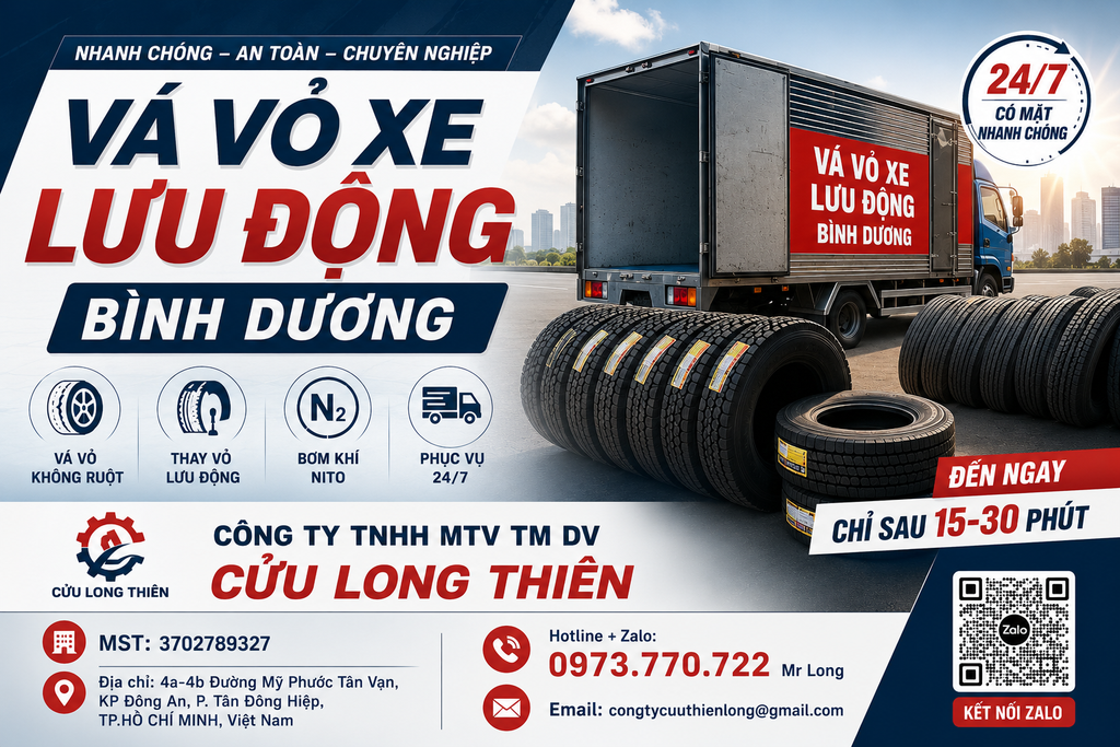 Vá Vỏ Xe Lưu Động Bình Dương 24/7 – Gọi 0973.770.722