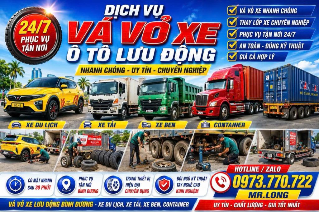 Đại lý thay săm lốp xe ô tô đường Mỹ Phước Tân Vạn