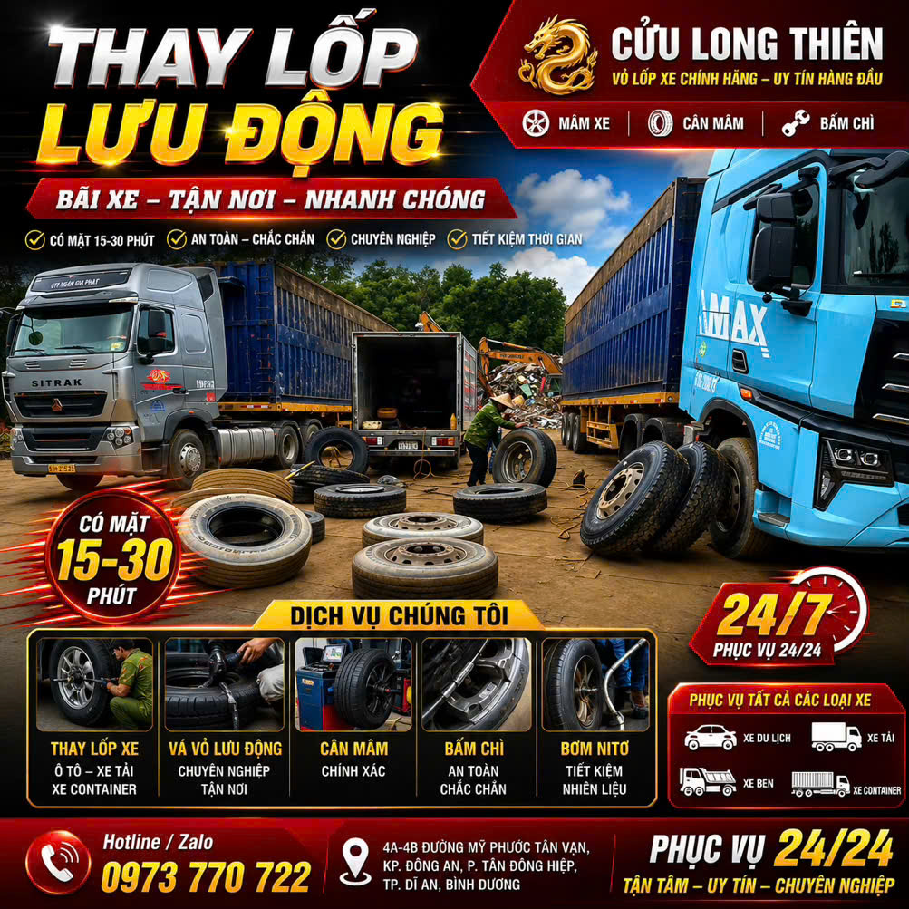 TRUNG TÂM CUNG CẤP SĂM LỐP TỐT NHẤT BÌNH DƯƠNG – CỬU LONG THIÊN