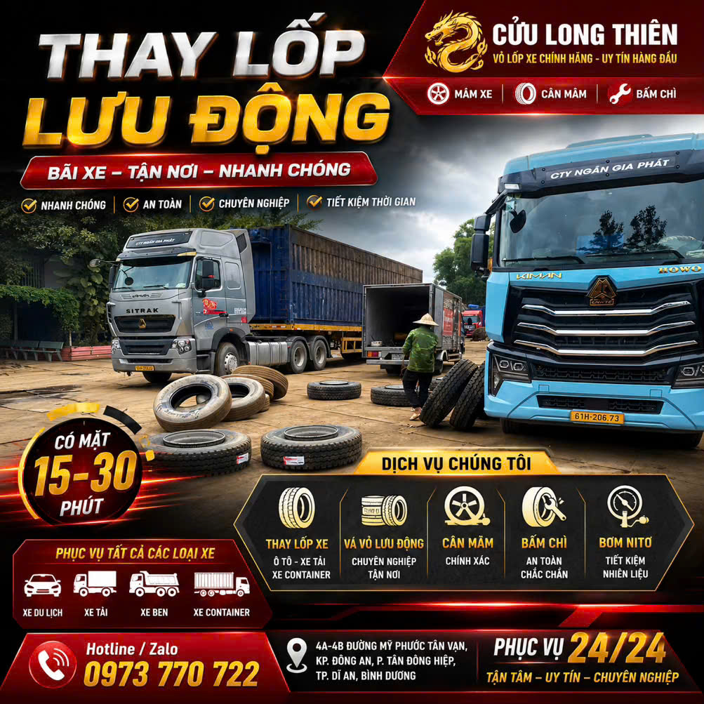 TRUNG TÂM DỊCH VỤ CỨU HỘ THAY SĂM LỐP NHANH NHẤT ĐƯỜNG MỸ PHƯỚC – TÂN VẠN