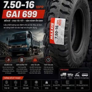 Lốp Xe 7.50-16 Maxxis 18PR Gai Ngang 699 Chính Hãng Giá Tốt