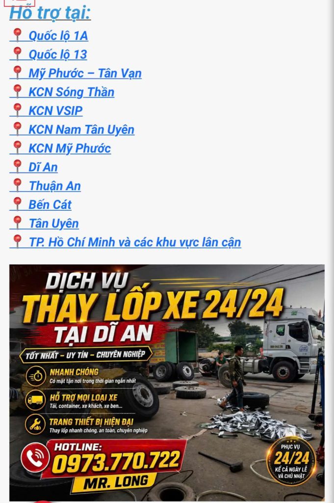 DỊCH VỤ THAY SĂM LỐP XE 24/24 BÌNH DƯƠNG TẠI CỬA HÀNG