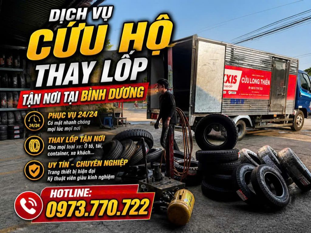 Cứu Hộ Lốp Xe Container, Xe Ben Tân Uyên Khẩn Cấp 24/24 – Cửu Long Thiên